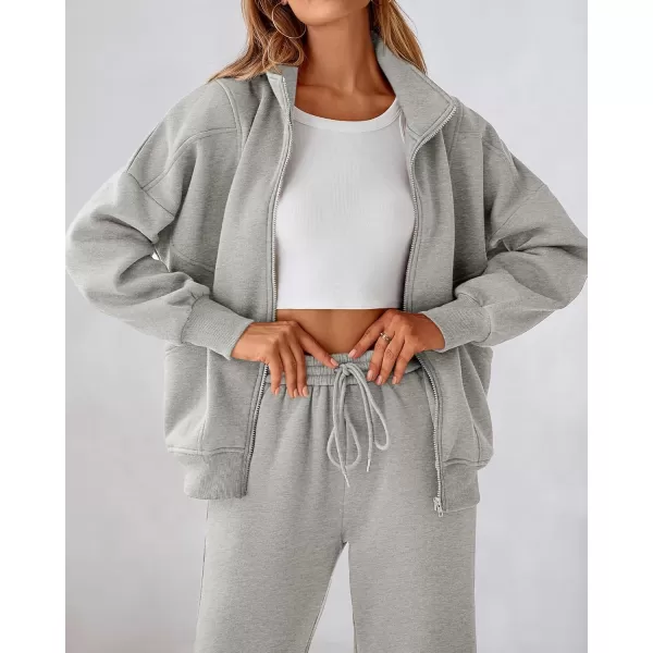 BTFBM Womens Sweatsuits 2 Piece Set 2024 Fleece Long Sleeve Zip Up Sweatshirt Sweatpants Winter Fall Outfits Jogger SetsGrey