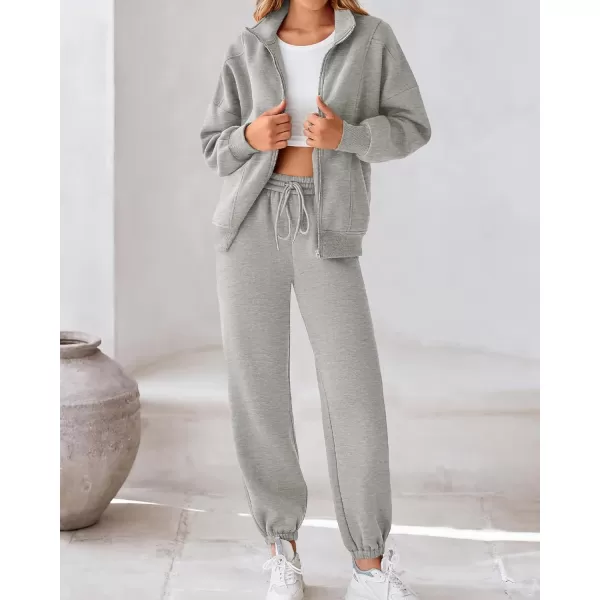 BTFBM Womens Sweatsuits 2 Piece Set 2024 Fleece Long Sleeve Zip Up Sweatshirt Sweatpants Winter Fall Outfits Jogger SetsGrey
