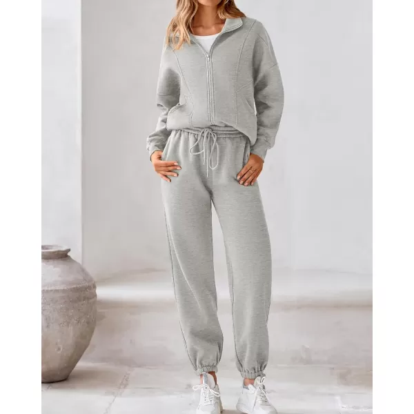 BTFBM Womens Sweatsuits 2 Piece Set 2024 Fleece Long Sleeve Zip Up Sweatshirt Sweatpants Winter Fall Outfits Jogger SetsGrey