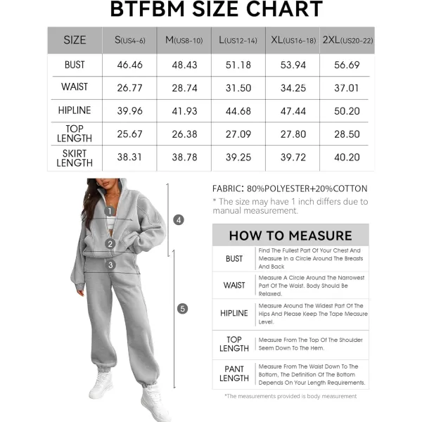 BTFBM Womens Sweatsuits 2 Piece Set 2024 Fleece Long Sleeve Zip Up Sweatshirt Sweatpants Winter Fall Outfits Jogger SetsGrey