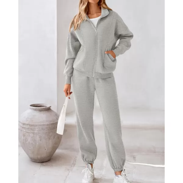 BTFBM Womens Sweatsuits 2 Piece Set 2024 Fleece Long Sleeve Zip Up Sweatshirt Sweatpants Winter Fall Outfits Jogger SetsGrey