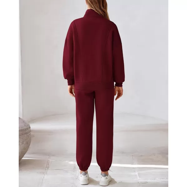 BTFBM Womens Sweatsuits 2 Piece Set 2024 Fleece Long Sleeve Zip Up Sweatshirt Sweatpants Winter Fall Outfits Jogger SetsWine Red