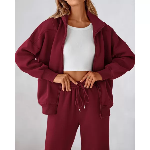 BTFBM Womens Sweatsuits 2 Piece Set 2024 Fleece Long Sleeve Zip Up Sweatshirt Sweatpants Winter Fall Outfits Jogger SetsWine Red