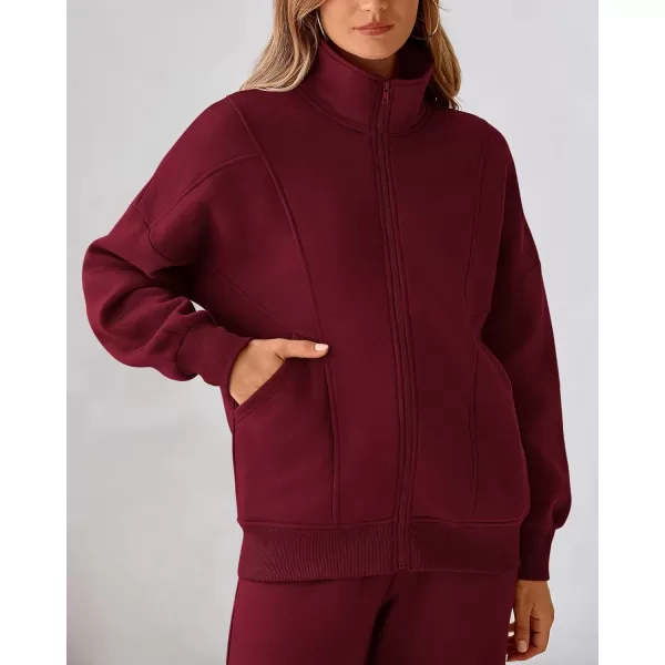 BTFBM Womens Sweatsuits 2 Piece Set 2024 Fleece Long Sleeve Zip Up Sweatshirt Sweatpants Winter Fall Outfits Jogger SetsWine Red