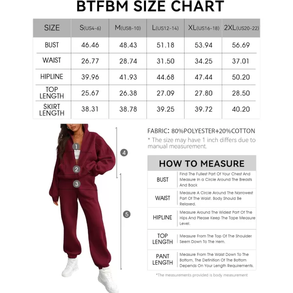 BTFBM Womens Sweatsuits 2 Piece Set 2024 Fleece Long Sleeve Zip Up Sweatshirt Sweatpants Winter Fall Outfits Jogger SetsWine Red