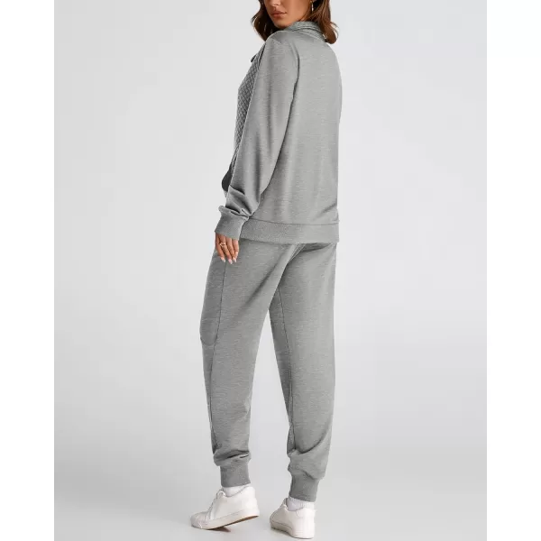 BTFBM Womens Sweatsuits 2 Piece Set Quilted Quarter Zip Pullover Jogger Sweatpants Tracksuit Fall Matching Lounge SetsSolid Light Grey