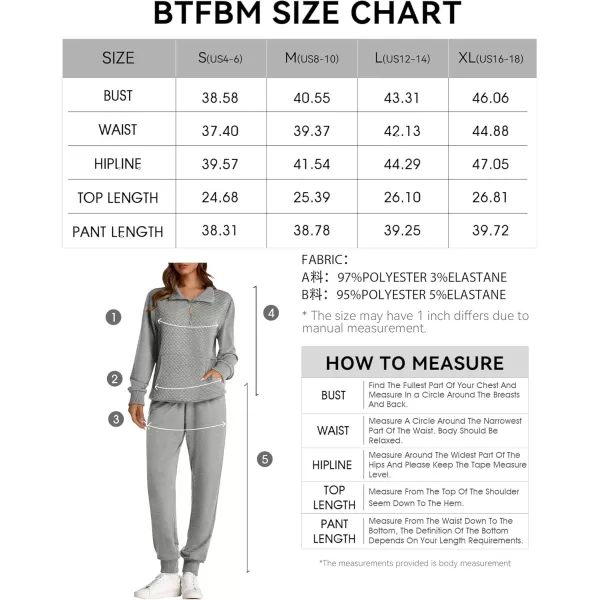 BTFBM Womens Sweatsuits 2 Piece Set Quilted Quarter Zip Pullover Jogger Sweatpants Tracksuit Fall Matching Lounge SetsSolid Light Grey