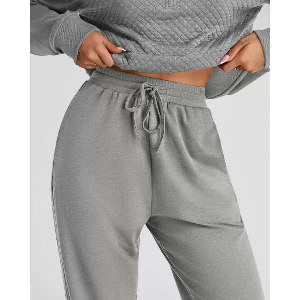 BTFBM Womens Sweatsuits 2 Piece Set Quilted Quarter Zip Pullover Jogger Sweatpants Tracksuit Fall Matching Lounge SetsSolid Light Grey
