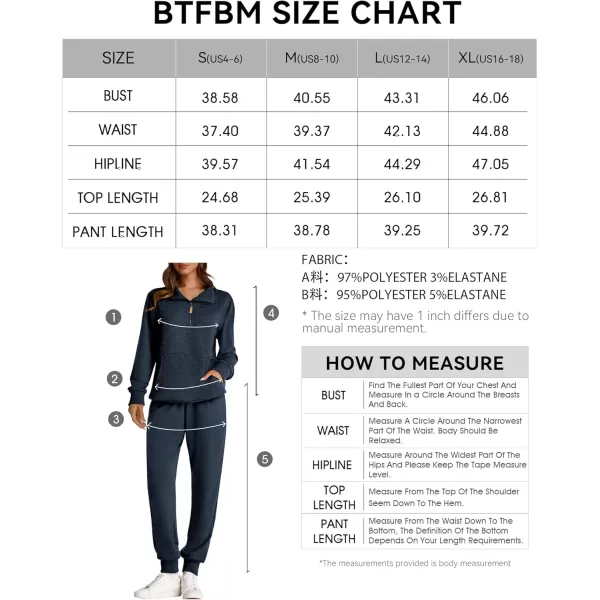 BTFBM Womens Sweatsuits 2 Piece Set Quilted Quarter Zip Pullover Jogger Sweatpants Tracksuit Fall Matching Lounge SetsSolid Navy