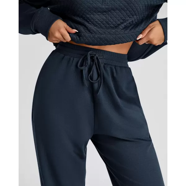 BTFBM Womens Sweatsuits 2 Piece Set Quilted Quarter Zip Pullover Jogger Sweatpants Tracksuit Fall Matching Lounge SetsSolid Navy