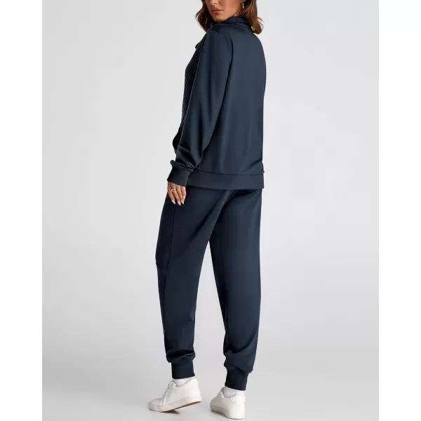 BTFBM Womens Sweatsuits 2 Piece Set Quilted Quarter Zip Pullover Jogger Sweatpants Tracksuit Fall Matching Lounge SetsSolid Navy