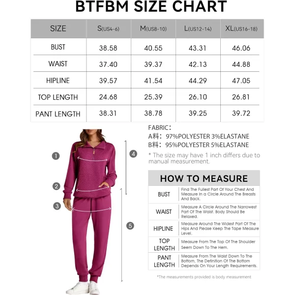 BTFBM Womens Sweatsuits 2 Piece Set Quilted Quarter Zip Pullover Jogger Sweatpants Tracksuit Fall Matching Lounge SetsSolid Purple Red