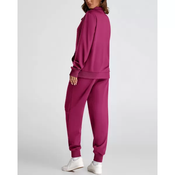 BTFBM Womens Sweatsuits 2 Piece Set Quilted Quarter Zip Pullover Jogger Sweatpants Tracksuit Fall Matching Lounge SetsSolid Purple Red