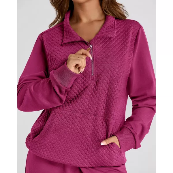 BTFBM Womens Sweatsuits 2 Piece Set Quilted Quarter Zip Pullover Jogger Sweatpants Tracksuit Fall Matching Lounge SetsSolid Purple Red