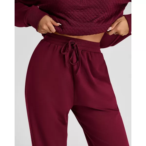 BTFBM Womens Sweatsuits 2 Piece Set Quilted Quarter Zip Pullover Jogger Sweatpants Tracksuit Fall Matching Lounge SetsSolid Wine Red
