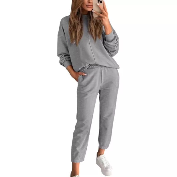 BTFBM 2024 Women 2 Piece Outfits Long Sleeve Pullover Jogger Pants Lounge Sets Fall Winter Sweatsuits Tracksuit PocketsSolid Grey