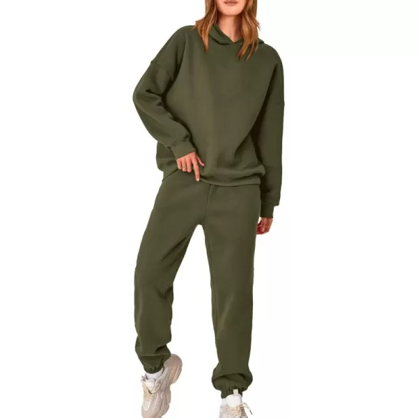 BTFBM Women 2 Piece Sweatsuits Long Sleeve Hooded Pullover Jogger Pants Fall Winter Casual Loose Lounge Sets TracksuitSolid Army Green