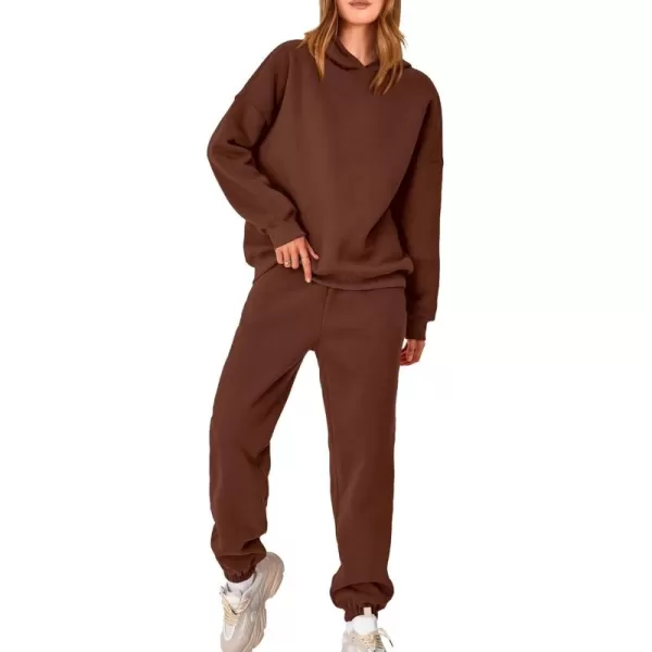 BTFBM Women 2 Piece Sweatsuits Long Sleeve Hooded Pullover Jogger Pants Fall Winter Casual Loose Lounge Sets TracksuitSolid Brown