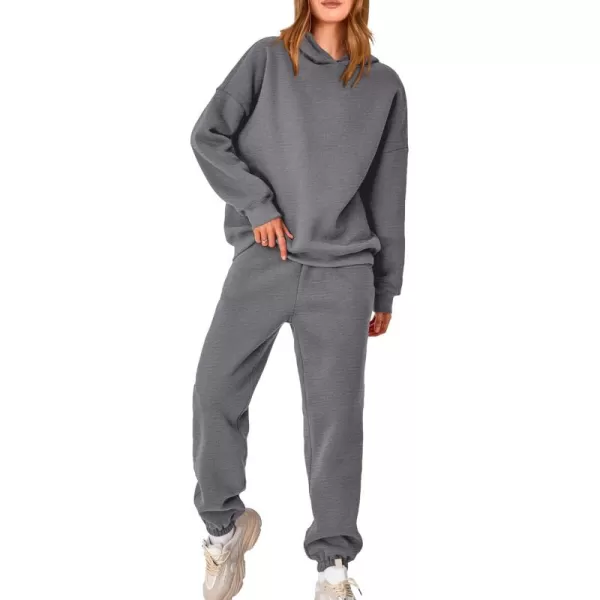 BTFBM Women 2 Piece Sweatsuits Long Sleeve Hooded Pullover Jogger Pants Fall Winter Casual Loose Lounge Sets TracksuitSolid Dark Grey