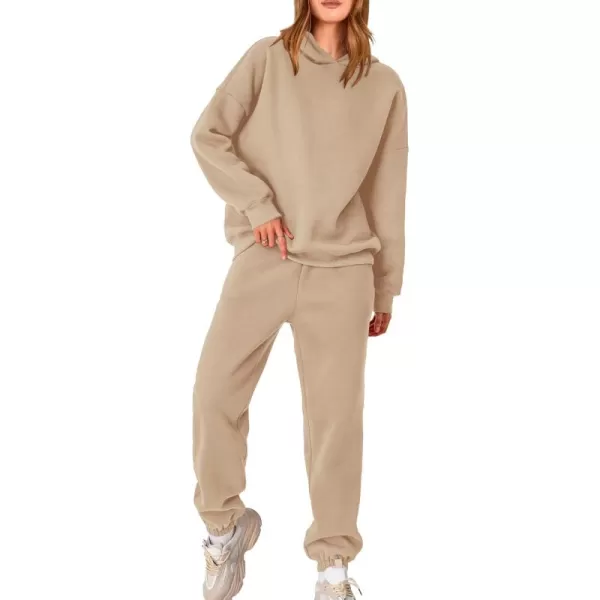 BTFBM Women 2 Piece Sweatsuits Long Sleeve Hooded Pullover Jogger Pants Fall Winter Casual Loose Lounge Sets TracksuitSolid Khaki