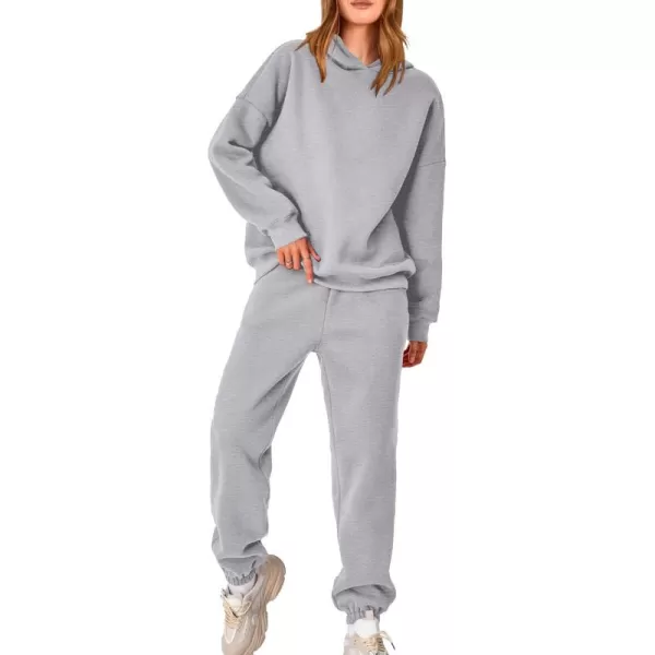 BTFBM Women 2 Piece Sweatsuits Long Sleeve Hooded Pullover Jogger Pants Fall Winter Casual Loose Lounge Sets TracksuitSolid Light Grey