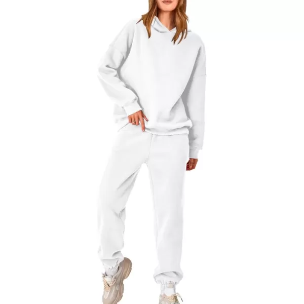 BTFBM Women 2 Piece Sweatsuits Long Sleeve Hooded Pullover Jogger Pants Fall Winter Casual Loose Lounge Sets TracksuitSolid White
