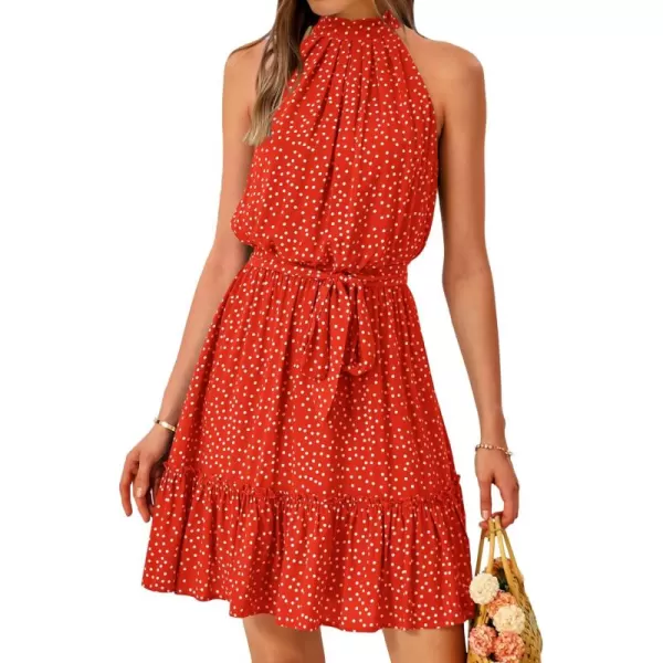 BTFBM Women 2024 Summer Halter Neck Dresses Sleeveless Casual Floral Polka Dot Print Short Boho Ruffle SundressPolka Dot Red