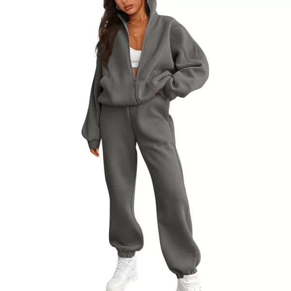BTFBM Womens Sweatsuits 2 Piece Set 2024 Fleece Long Sleeve Zip Up Sweatshirt Sweatpants Winter Fall Outfits Jogger SetsDark Grey