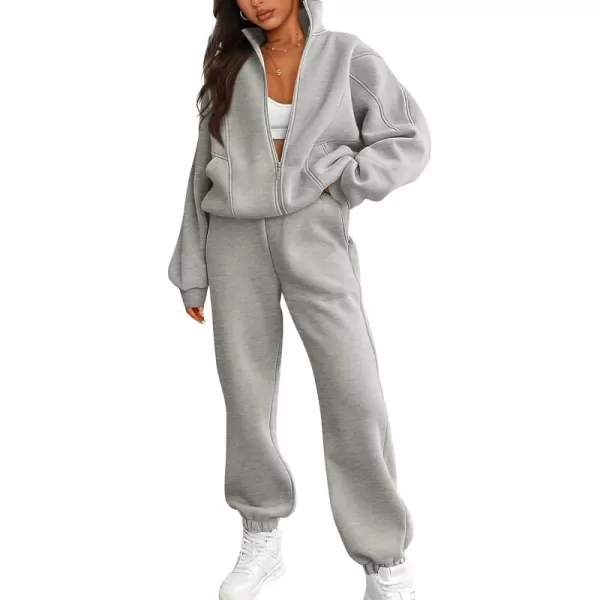BTFBM Womens Sweatsuits 2 Piece Set 2024 Fleece Long Sleeve Zip Up Sweatshirt Sweatpants Winter Fall Outfits Jogger SetsGrey