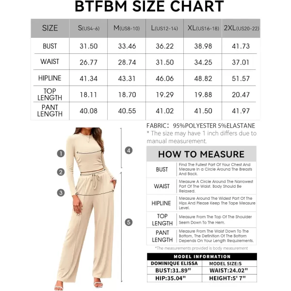 BTFBM Casual 2 Piece Sets For Women Fall Outfits Ribbed Knit Long Sleeve Crop Top Wide Leg Pants Matching Lounge SetSolid Beige