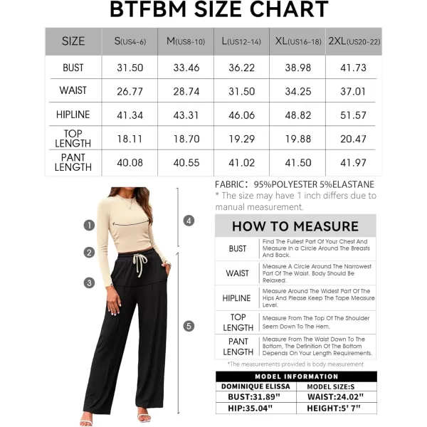 BTFBM Casual 2 Piece Sets For Women Fall Outfits Ribbed Knit Long Sleeve Crop Top Wide Leg Pants Matching Lounge SetSolid Beige Black