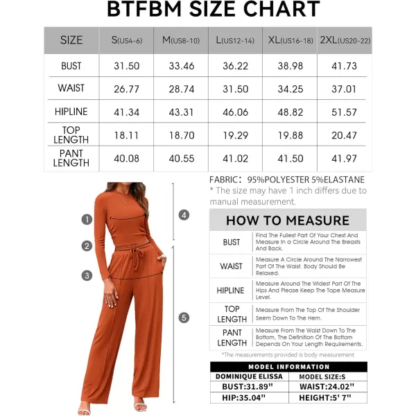BTFBM Casual 2 Piece Sets For Women Fall Outfits Ribbed Knit Long Sleeve Crop Top Wide Leg Pants Matching Lounge SetSolid Brick Red