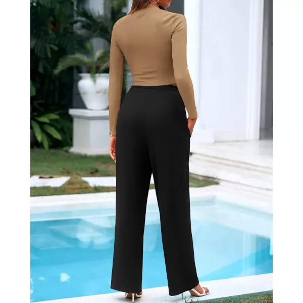 BTFBM Casual 2 Piece Sets For Women Fall Outfits Ribbed Knit Long Sleeve Crop Top Wide Leg Pants Matching Lounge SetSolid Camel Black