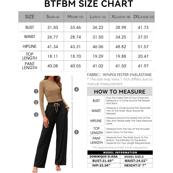 BTFBM Casual 2 Piece Sets For Women Fall Outfits Ribbed Knit Long Sleeve Crop Top Wide Leg Pants Matching Lounge SetSolid Camel Black