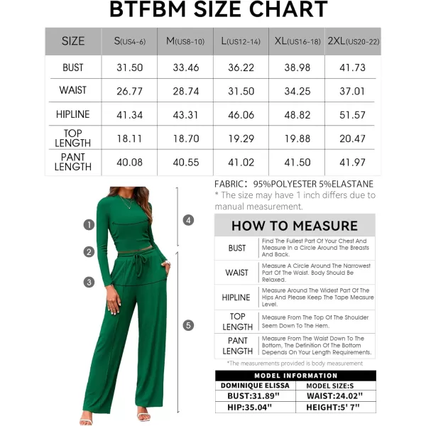 BTFBM Casual 2 Piece Sets For Women Fall Outfits Ribbed Knit Long Sleeve Crop Top Wide Leg Pants Matching Lounge SetSolid Dark Green