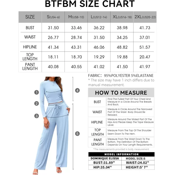 BTFBM Casual 2 Piece Sets For Women Fall Outfits Ribbed Knit Long Sleeve Crop Top Wide Leg Pants Matching Lounge SetSolid Light Blue
