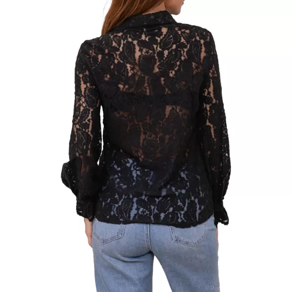 BTFBM Long Sleeve Lace Blouses for Women Dressy Casual Button Down Shirts Date Night Outfit Club Party Tops Shirt BlouseBlack