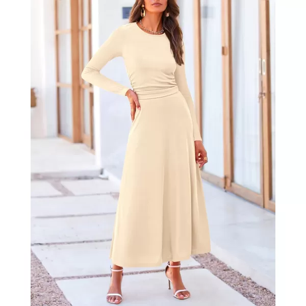 BTFBM Two Piece Skirt Sets For Women 2024 Trendy Fall Outfits Ribbed Knit Long Sleeve Crop Top Flowy Midi Skirt SetSolid Apricot