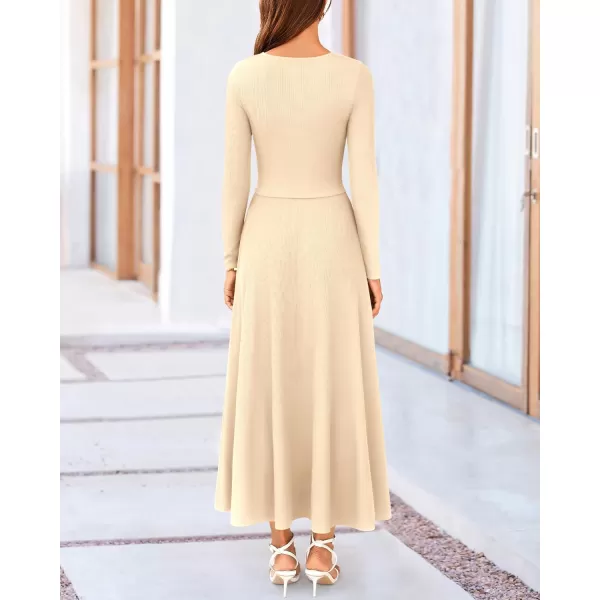 BTFBM Two Piece Skirt Sets For Women 2024 Trendy Fall Outfits Ribbed Knit Long Sleeve Crop Top Flowy Midi Skirt SetSolid Apricot
