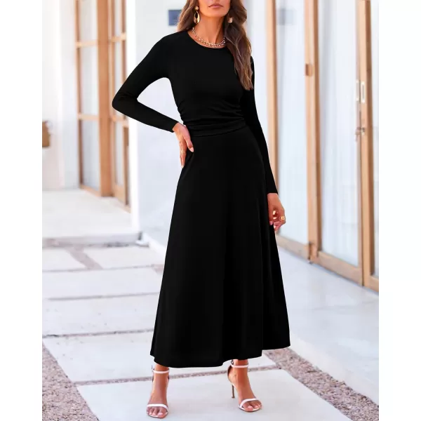 BTFBM Two Piece Skirt Sets For Women 2024 Trendy Fall Outfits Ribbed Knit Long Sleeve Crop Top Flowy Midi Skirt SetSolid Black