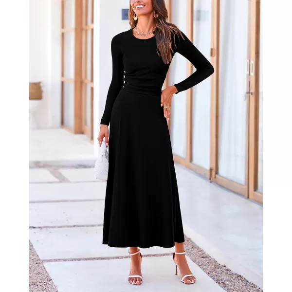 BTFBM Two Piece Skirt Sets For Women 2024 Trendy Fall Outfits Ribbed Knit Long Sleeve Crop Top Flowy Midi Skirt SetSolid Black