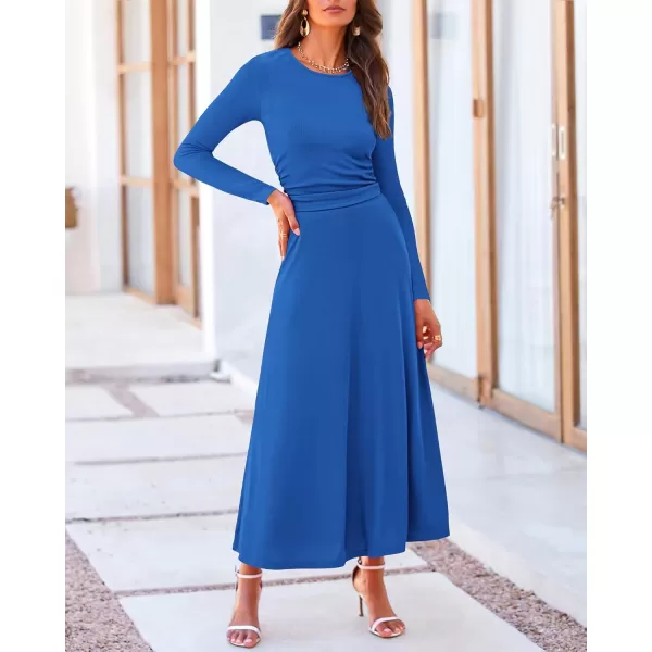 BTFBM Two Piece Skirt Sets For Women 2024 Trendy Fall Outfits Ribbed Knit Long Sleeve Crop Top Flowy Midi Skirt SetSolid Blue