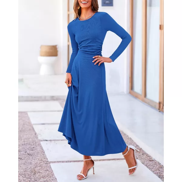BTFBM Two Piece Skirt Sets For Women 2024 Trendy Fall Outfits Ribbed Knit Long Sleeve Crop Top Flowy Midi Skirt SetSolid Blue
