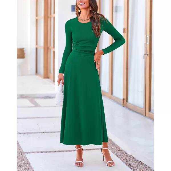 BTFBM Two Piece Skirt Sets For Women 2024 Trendy Fall Outfits Ribbed Knit Long Sleeve Crop Top Flowy Midi Skirt SetSolid Green