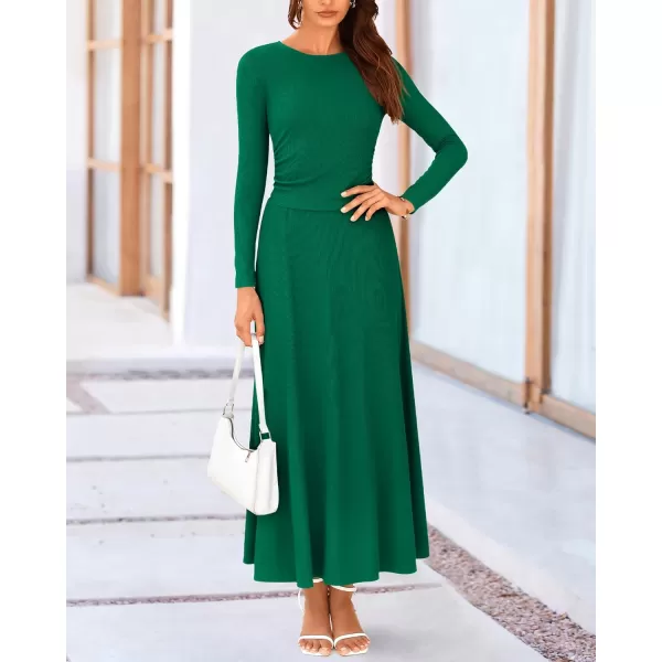 BTFBM Two Piece Skirt Sets For Women 2024 Trendy Fall Outfits Ribbed Knit Long Sleeve Crop Top Flowy Midi Skirt SetSolid Green
