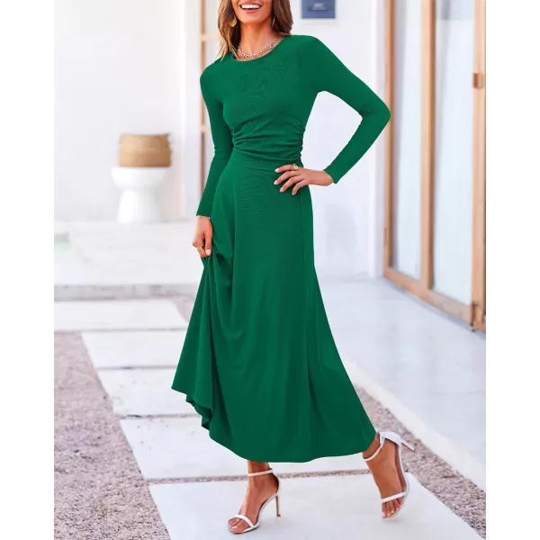 BTFBM Two Piece Skirt Sets For Women 2024 Trendy Fall Outfits Ribbed Knit Long Sleeve Crop Top Flowy Midi Skirt SetSolid Green