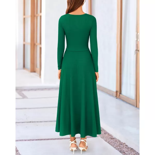 BTFBM Two Piece Skirt Sets For Women 2024 Trendy Fall Outfits Ribbed Knit Long Sleeve Crop Top Flowy Midi Skirt SetSolid Green