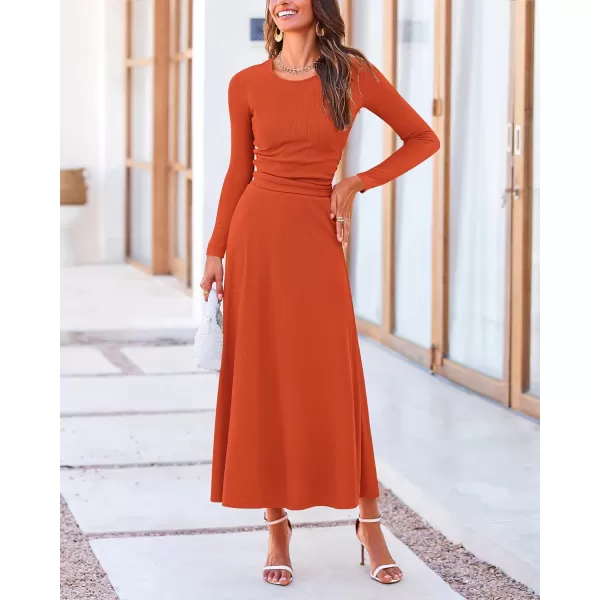 BTFBM Two Piece Skirt Sets For Women 2024 Trendy Fall Outfits Ribbed Knit Long Sleeve Crop Top Flowy Midi Skirt SetSolid Orange