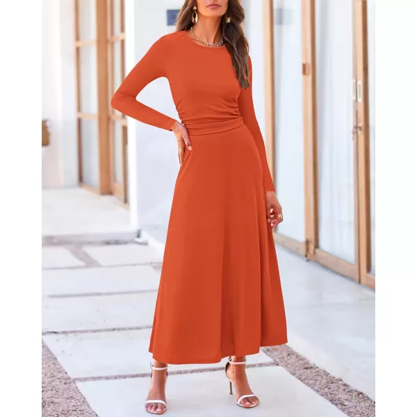 BTFBM Two Piece Skirt Sets For Women 2024 Trendy Fall Outfits Ribbed Knit Long Sleeve Crop Top Flowy Midi Skirt SetSolid Orange
