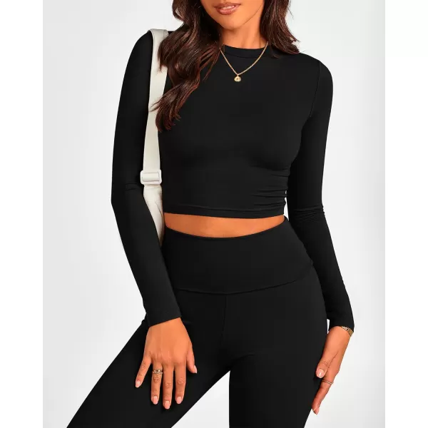 BTFBM Women 2 Piece Lounge Sets Fold Over Yoga Pants Long Sleeve Cropped Top Matching Set Two Piece Tracksuit PajamasSolid Black